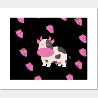 Strawberry Cow Heart, Cute , Cartoon Posters and Art